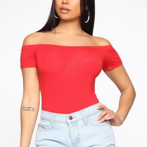 Autumn Off Shoulder Bodysuit - Red